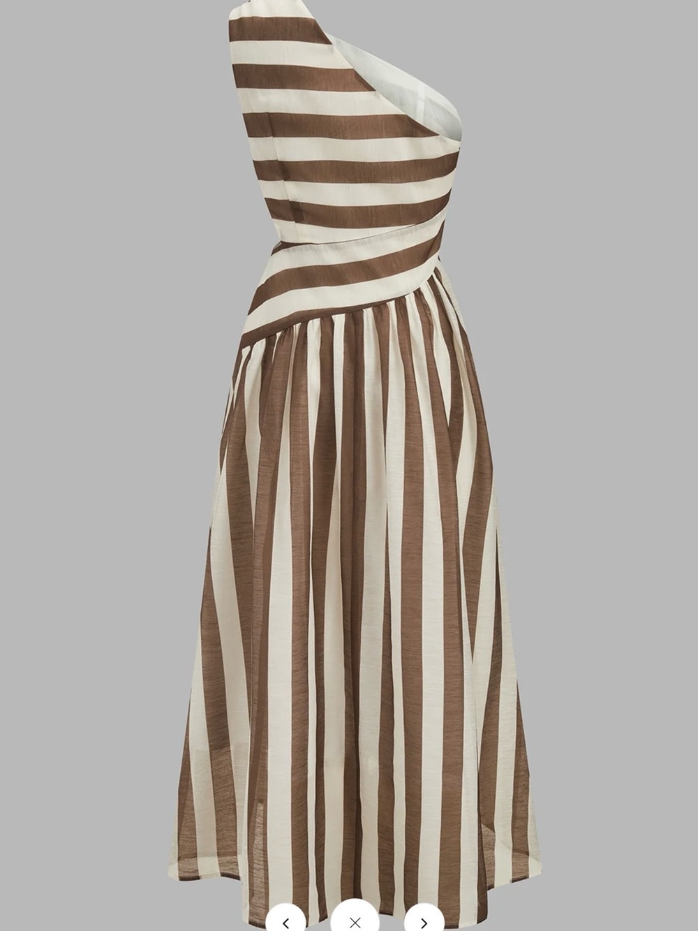 Commense One-Shoulder Striped Ring Detail Midi Dress in Brown and White - XL - Picture 9 of 9